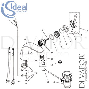 Ideal Standard Melange Basin Mixer Rim Mounted 1H with Pop-Up Waste UK Spare Parts - IDL DV 255